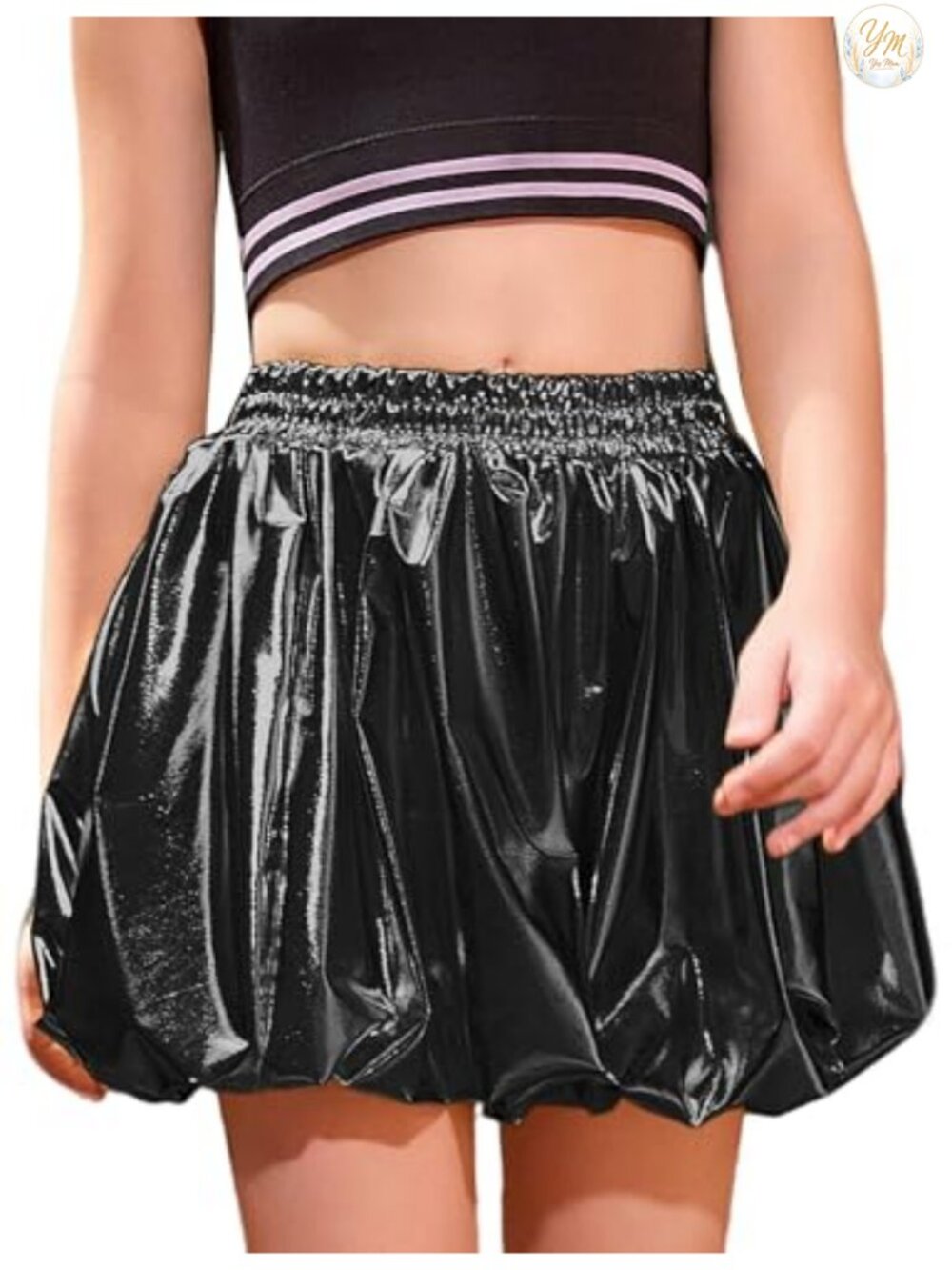 Girls Metallic Bubble Skirt Skort with Built-in Shorts Dance Outfit